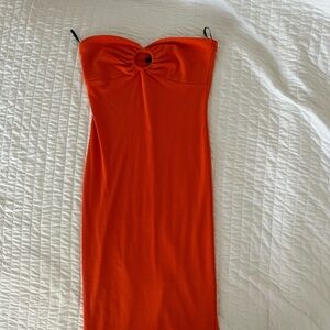 Orange Strapless Bodycon Maxi Dress